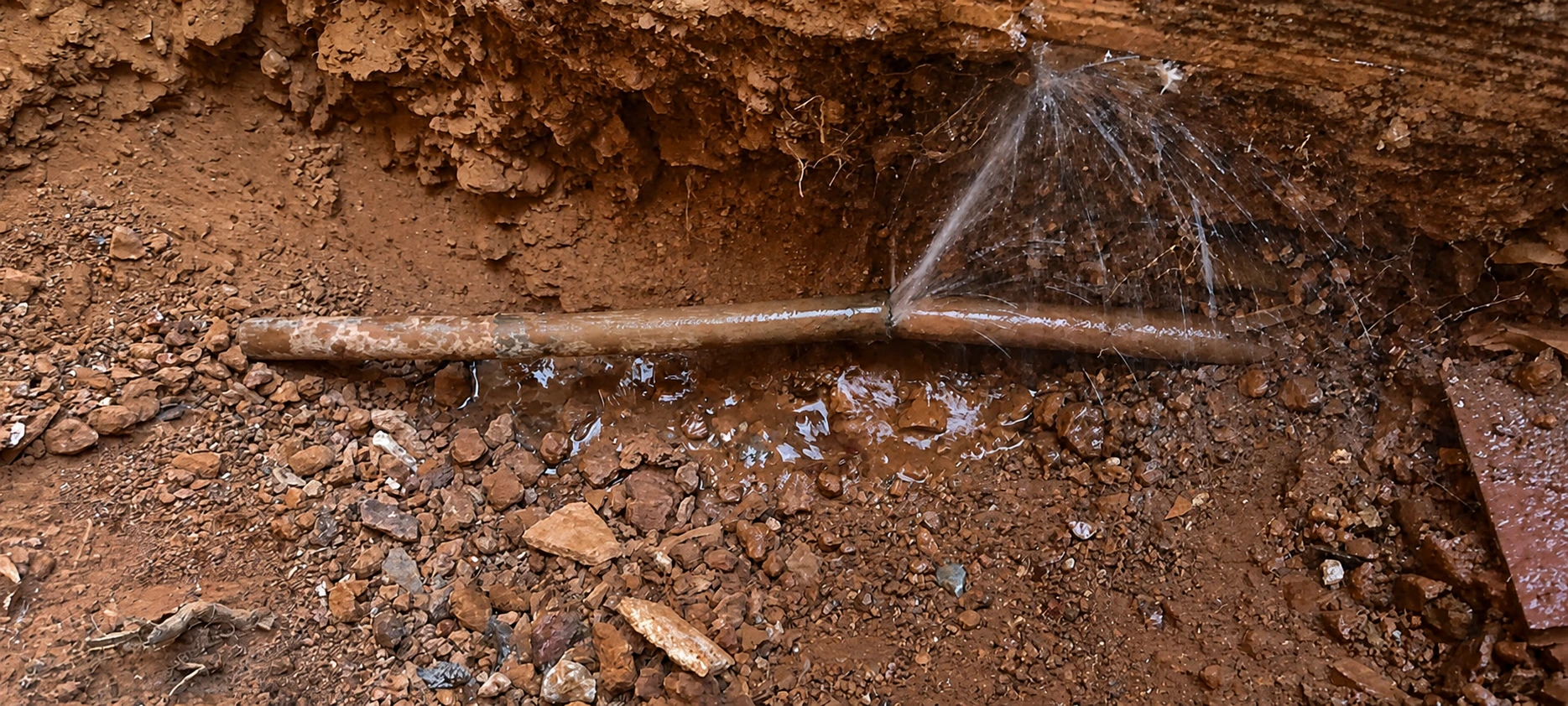 Água saindo de uma tubulação exposta